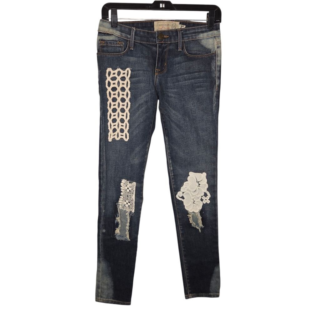 FREE PEOPLE x Artisan Deluxe Lace Applique Skinny Denim Jeans Size 25